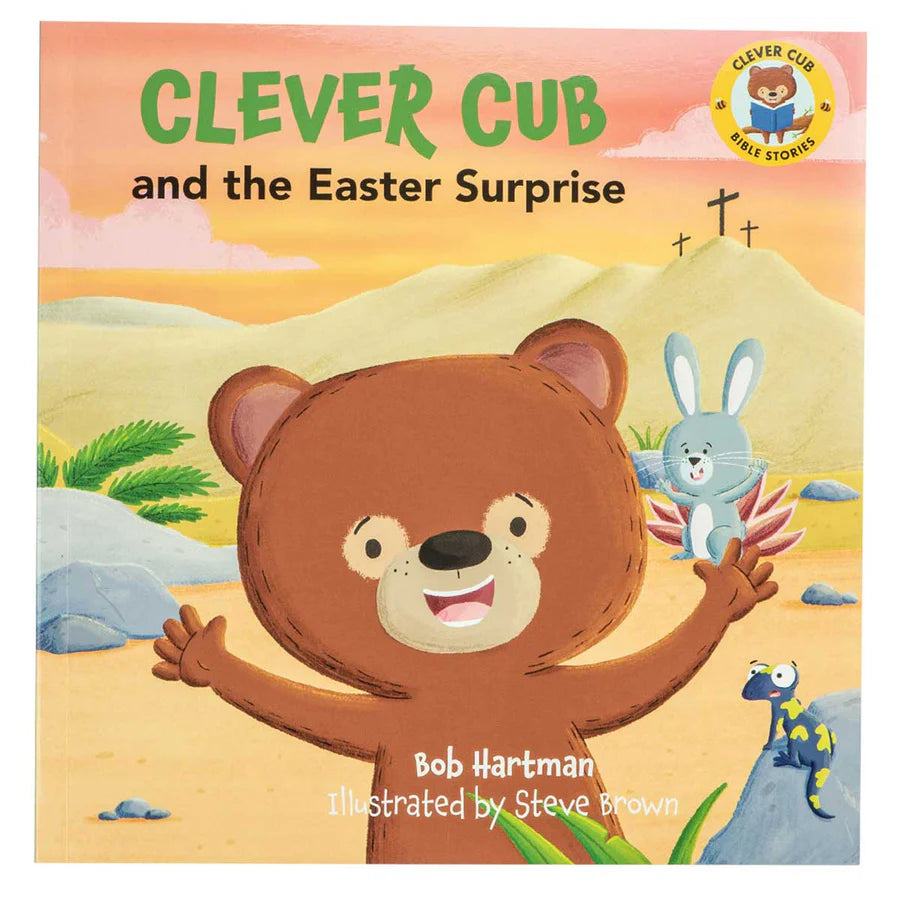 Book cover of 'Clever Cub and the Easter Surprise' with a bear and rabbit illustration.
Christian Easter book for kids
Toddler Easter storybook
Kids Bible storybooks
Christian books South Africa
Easter story for toddlers