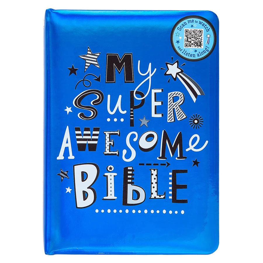 My Super Awesome Bible Christian children’s board book with beautifully illustrated Bible stories and a scan-and-watch QR code for an interactive Bible story experience.