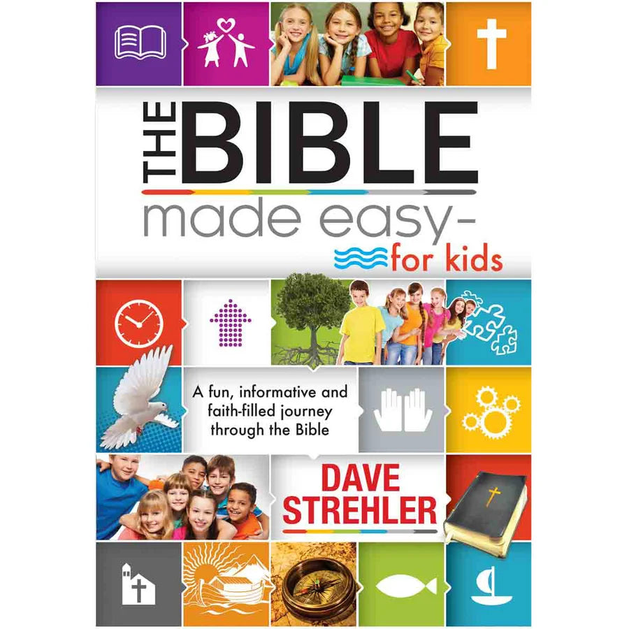 The Bible Made Easy for Kids Christian children’s Bible book cover featuring an engaging and faith-filled Bible learning journey with Bible questions and fun facts for kids.