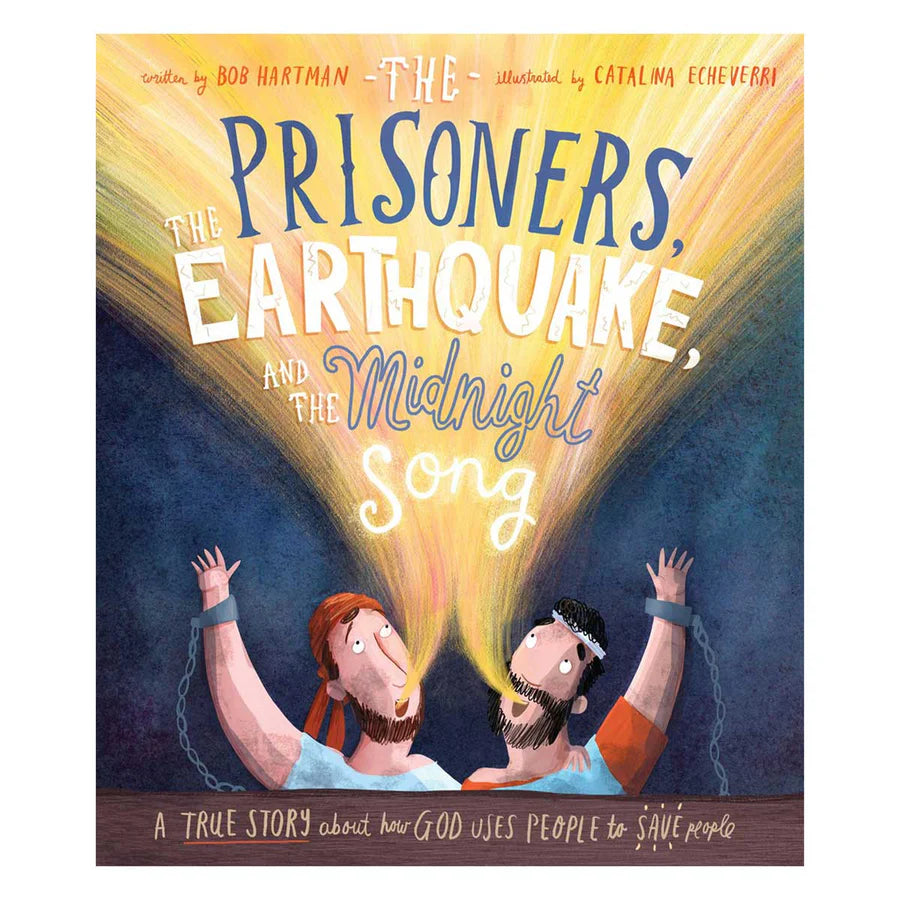Illustration of Paul and Silas singing hymns in prison from The Prisoners, the Earthquake and the Midnight Song. Cover of The Prisoners, the Earthquake and the Midnight Song by Bob Hartman – children’s Bible storybook
The Prisoners the Earthquake and the Midnight Song Bob Hartman
Paul and Silas children’s book
Bible storybook for kids
Christian picture book for children
Kids Christian storybooks