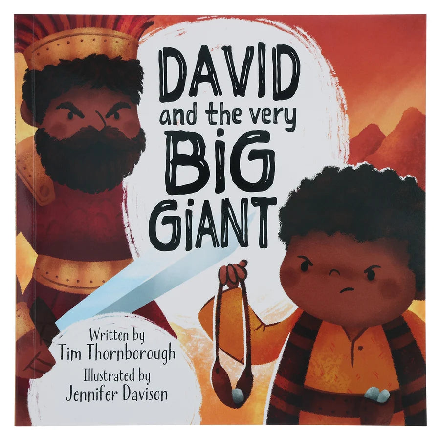 David and the Very Big Giant children’s Bible story book cover showing David defeating Goliath, a Christian faith-based book teaching courage, trust in God, and how God uses children to do great things.